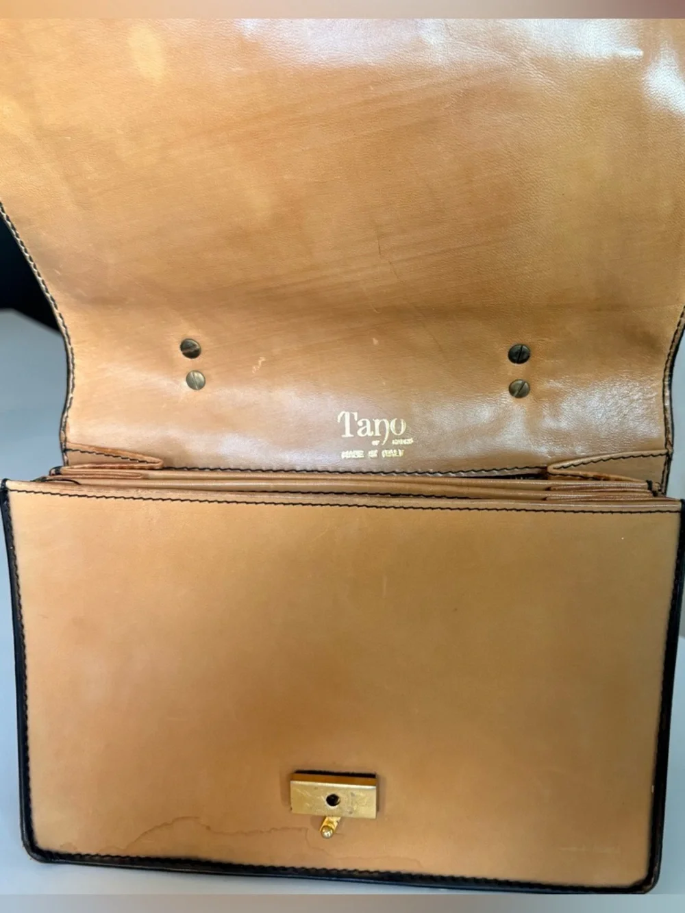 Vintage Tano Of Madrid Tan Accordion Top-Handle Leather Bag